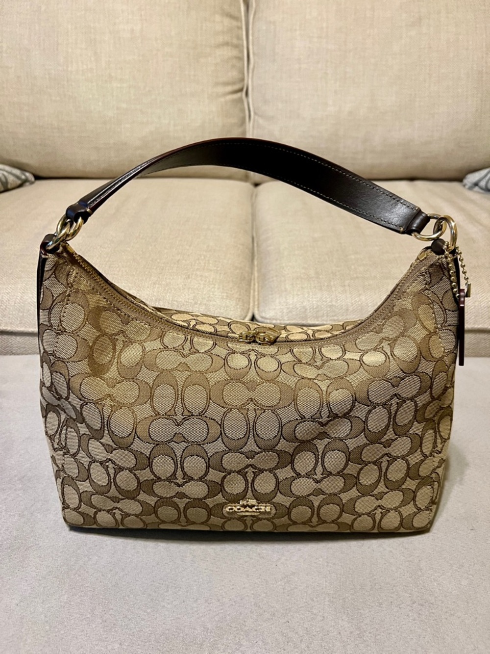 Coach Tan & Dark Brown Signature Hobo Shoulder Bag